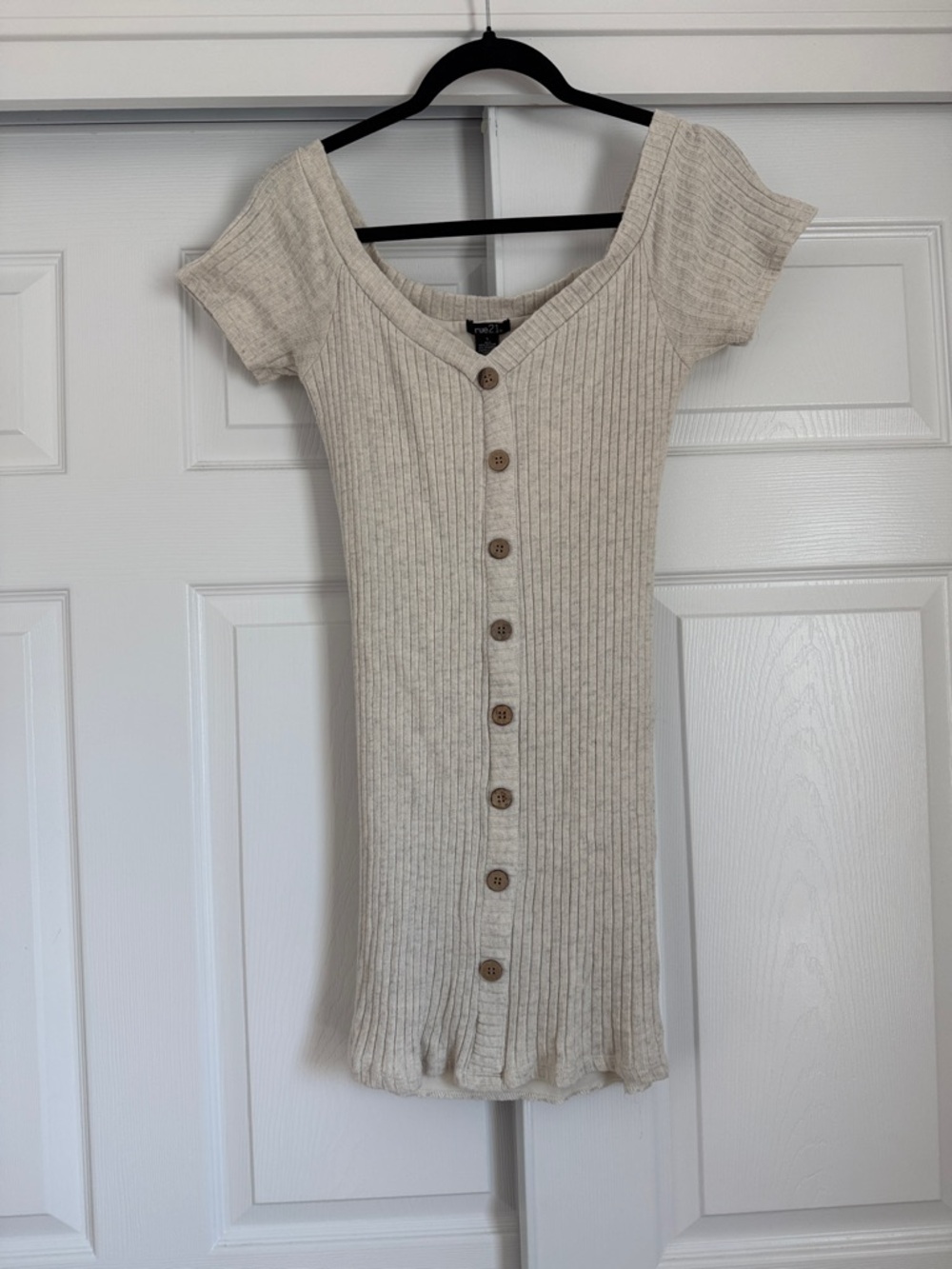 Rue21 Cream Ribbed Button-Front Short Sleeve Dress